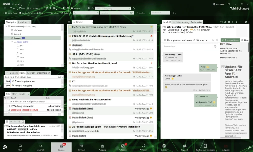 Screenshot des Tobit David Client für Windows